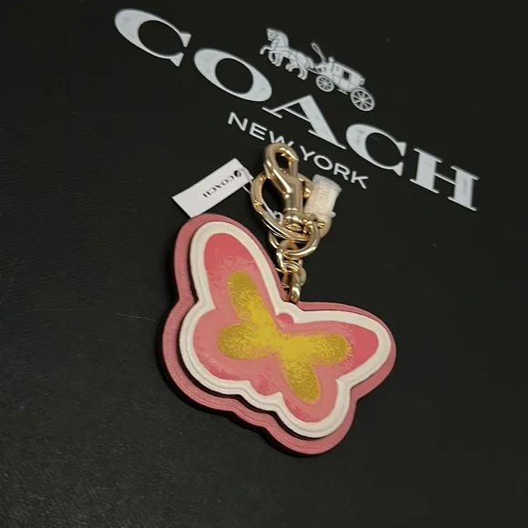 NWT Coach Butterfly Bag Charm Signature Canvas Leather Graphic Keychain FOB 8248 - Picture 5 of 8